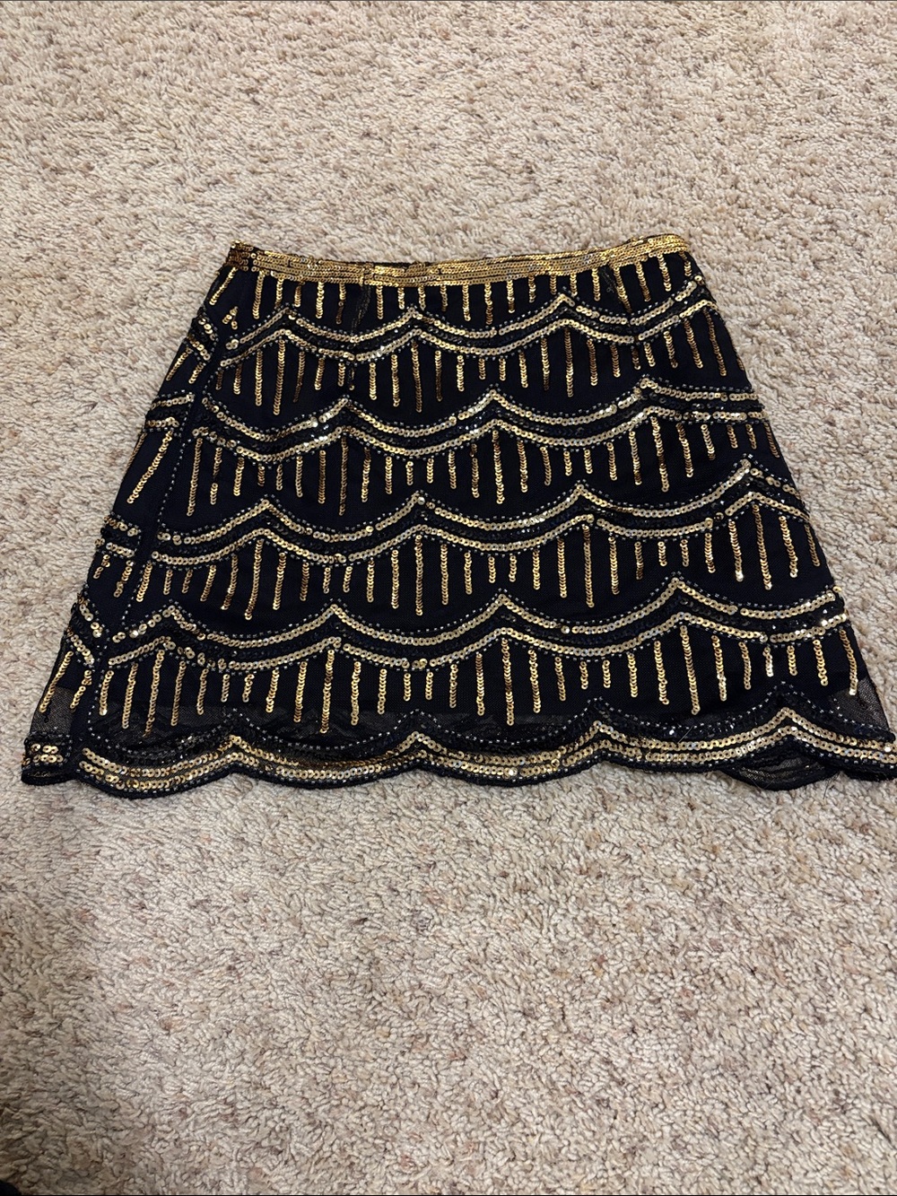 GB girls Black Mini Skirt with Gold Sequin Scallops